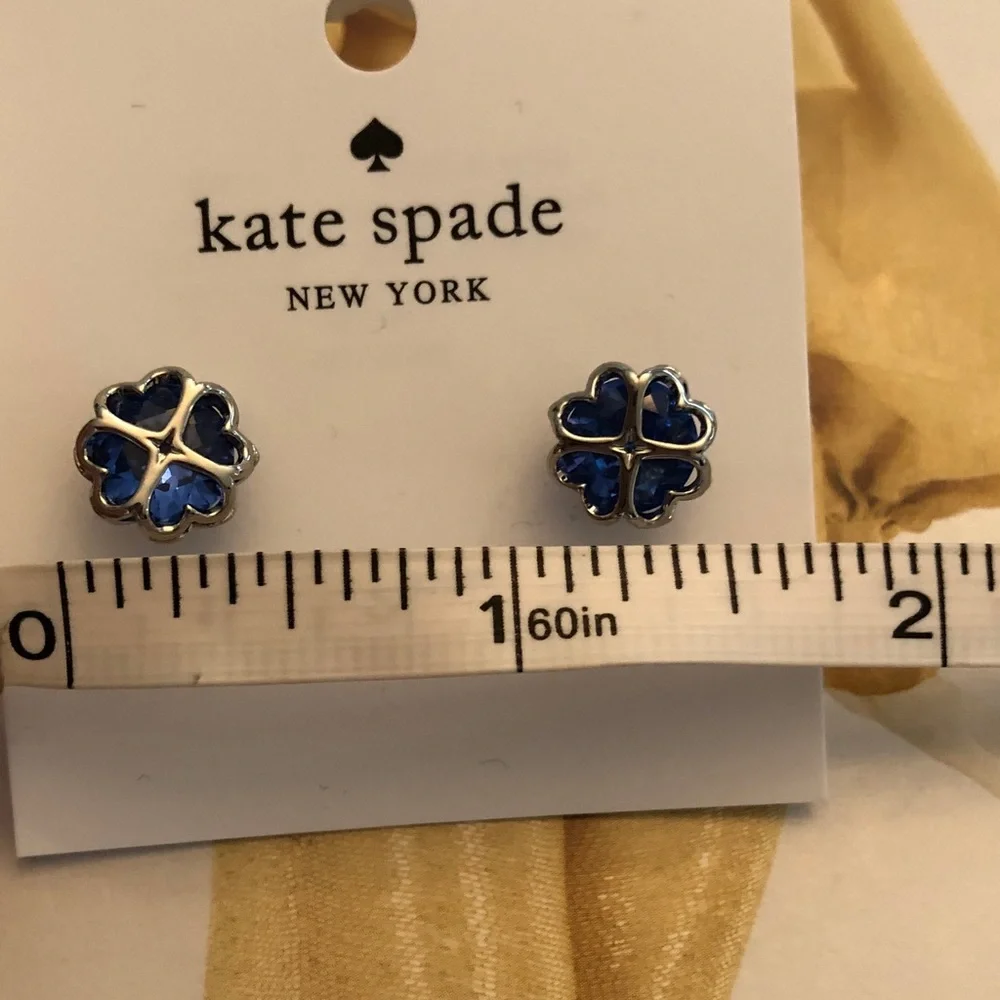 Authentic New on card kate spade blue crystal four-leaf clover stud earrings - Picture 7 of 8